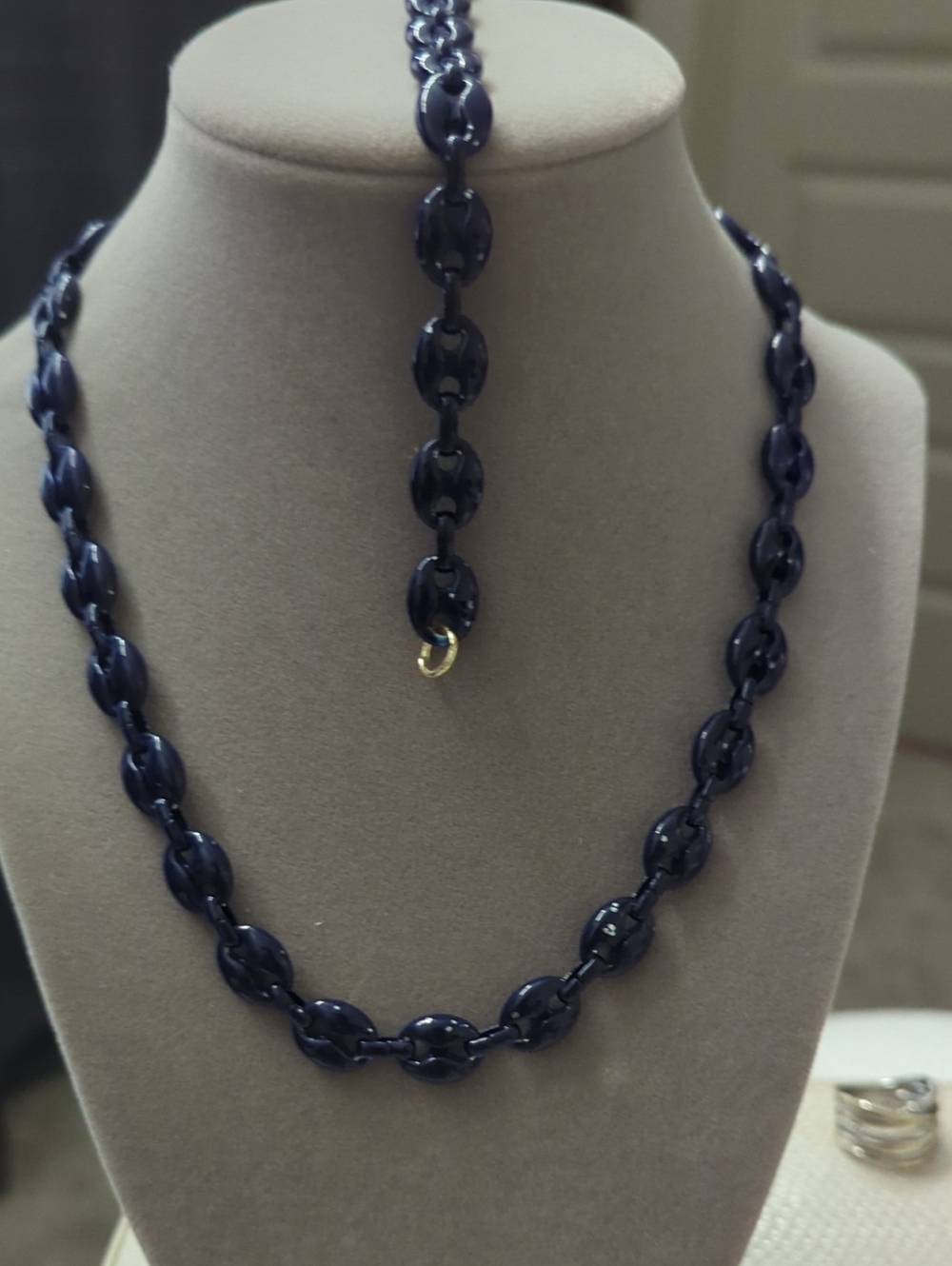 Women's Navy Link Necklace and Bracelet Set - Unbranded